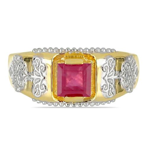 14K GOLD NATURAL GLASS FILLED RUBY GEMSTONE SINGLE STONE RING